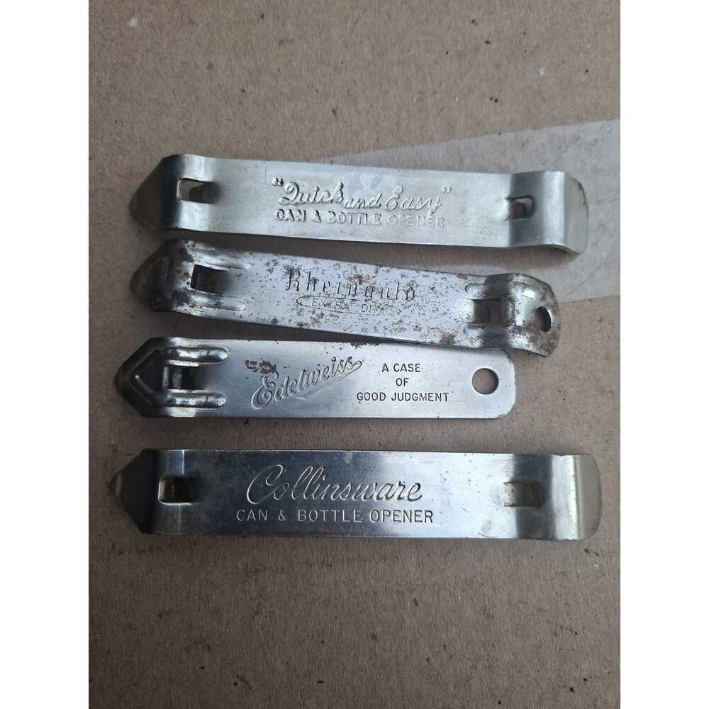 Lot 4 Vintage Metal Church Key Can Bottle Openers Edelweiss Rheingold Beer